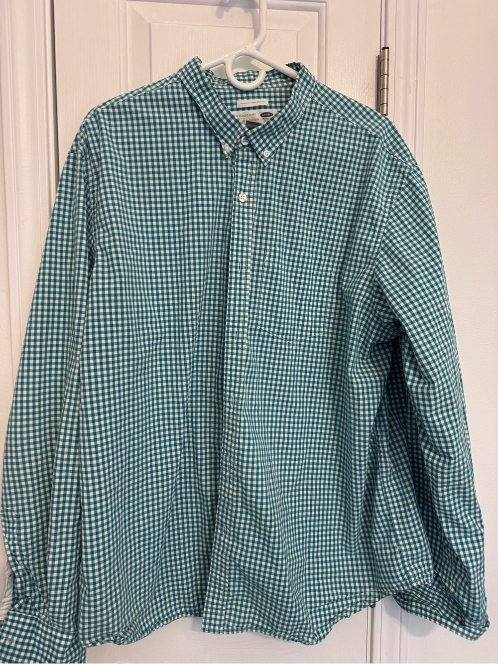 Classic Button-Down Gingham Shirt in Green and White